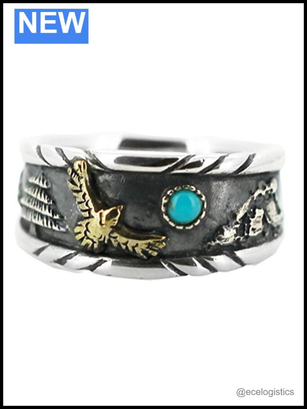 Men's Antique Sterling Silver Turquoise Ring Set